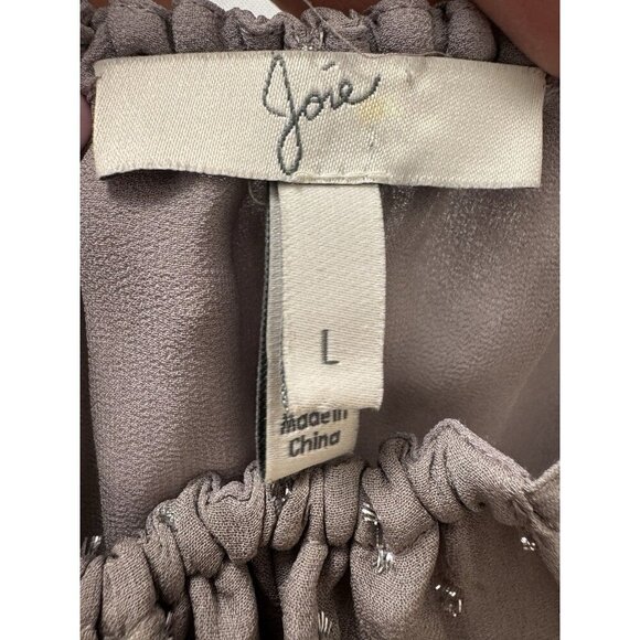 Joie Silk Gray Silver Metallic Dot Cami L Peplum Romantic Minimalist Chic - Picture 7 of 12